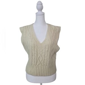 Zara Ivory Sweater Vest Size S Cable Knit Oversized Cropped Cozy Sleeveless